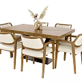 Wooden Dining Table Set with Upholstered Chairs and Decorative Centerpiece