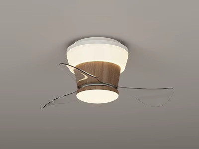 Sleek Modern Ceiling Light With White Lampshade Wooden Accent And Transparent Blades 3d model