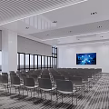 Modern Spacious Conference Room With Grey Chairs Large Screen And Bright Windows 3d model