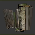 Wood Stone Long Decorative Strips With Different Colors Textures And Reflective Surface On Gray Background
