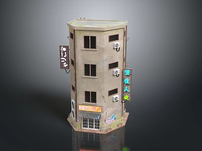 Cartoon Scene Of Multi Story Building With Storefront Colorful Signs Air Conditioners And Windows 3d model