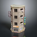Cartoon Scene Of Multi Story Building With Storefront Colorful Signs Air Conditioners And Windows
