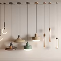 Various Pendant Lights With Different Designs And Shapes Display In Modern Interior 3d model