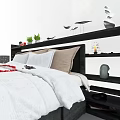 Modern Bedroom Interior With Double Bed Black Headboard White Comforter Red Decor 3d model