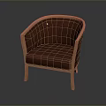 Burgundy Leather Single Chair With Wooden Frame And Curved Armrest Design