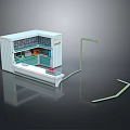 Miniature Modular Kitchen Unit Model With Blue Countertop White Cabinet And Green Pipes