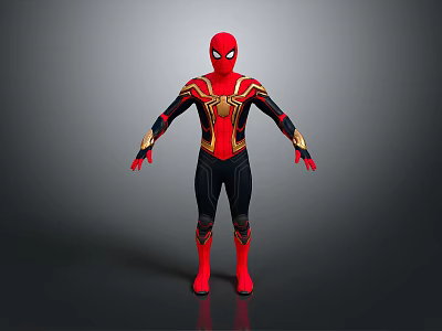 Spider Man Game Movie Character In Red Black And Gold Suit With Grey Background 3d model