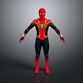 Spider Man Game Movie Character In Red Black And Gold Suit With Grey Background