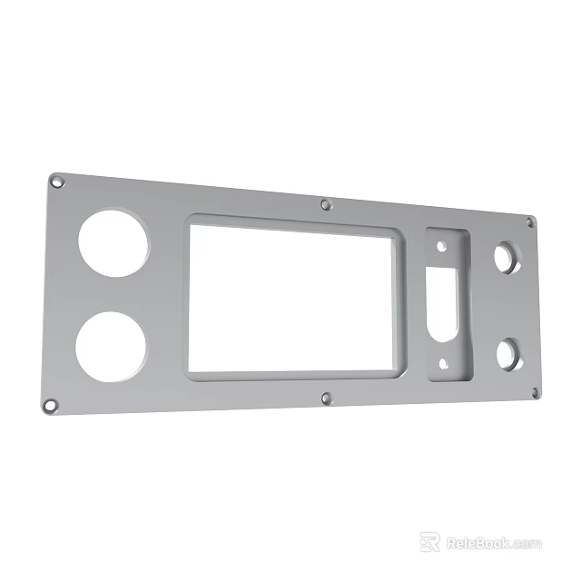 Gray Metal Device Front Panel With Circular Holes Rectangular Cutout And Mounting Holes 3d model 