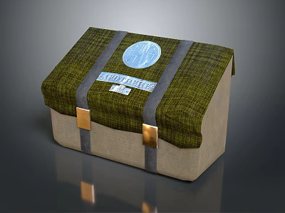 Green Fabric Storage Case With Beige Base Metal Buckles And Circular Blue Logo 3d model