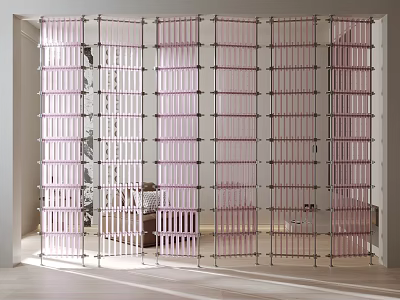 Elegant Modern Pink Lattice Room Divider With Transparent Panels Filtering Light In Interior 3d model