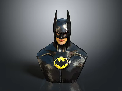 Detailed Batman Bust Sculpture With Black Helmet And Yellow Bat Symbol 3d model
