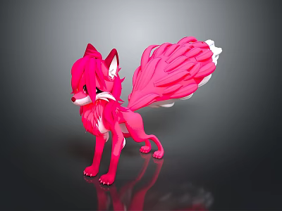 Cute Pink Fox Game Movie Character 3D Rendered With Fluffy Tail And White Tip 3d model
