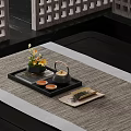 Traditional Tea Ceremony Setting With Teapot Cups Tray And Flower Arrangement