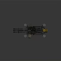 Futuristic Rotating Multiple Barrel Weapon Featuring Metal Structure And Yellow Components 3d model