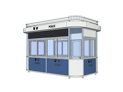 Police Security Booth With Clear Windows Door And Public Safety Signage 3d model