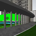 Modern High Rise Residential Buildings With Central Entrance Fountain Car And Green Landscape
