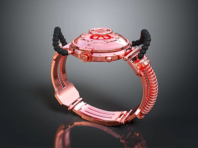 Stylish Rose Gold Watch With Red Braided Strap And Decorative Dial Design 3d model