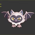 Cute Small Bat Game Character With White Fur Blue Ears Purple Wings Yellow Eyes