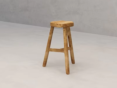 Rustic Wooden Stool With Simple Design And Sturdy Four Legs In Indoor Space 3d model