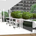 Residential Landscape With Lush Trees Green Lawn And Tiered Steps Near Modern Apartment Buildings