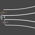 Red and White Military Fighter Jet Flying with Insignia and Other Aircraft