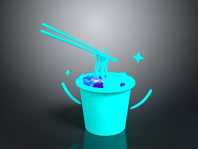 Cute Rabbit Shaped Bucket With Chopsticks Shiny Stars And Sparkling Gems 3d model
