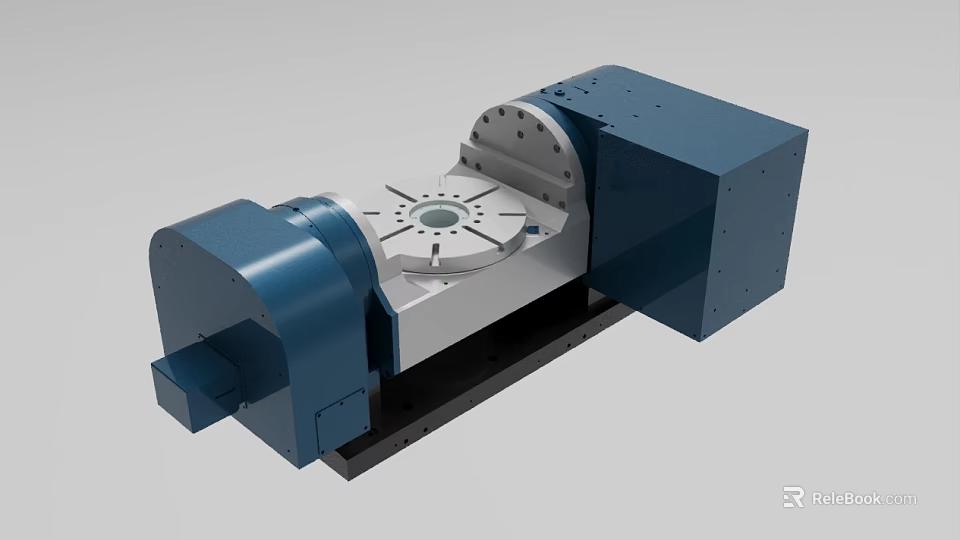 Industrial Equipment CNC Rotary Table With Blue Metal Frame And Circular Worktop Holes 3d model 