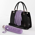 Stylish Black Handbag Design with Purple Gloves and Umbrella as Fashion Accessories