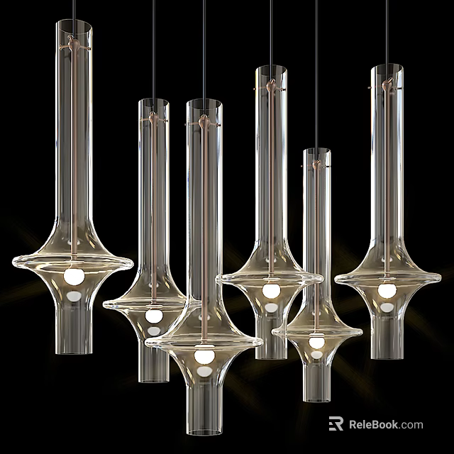 Modern Transparent Glass Chandeliers With Sleek Design And Illuminated Decorative Bulbs 3d model 
