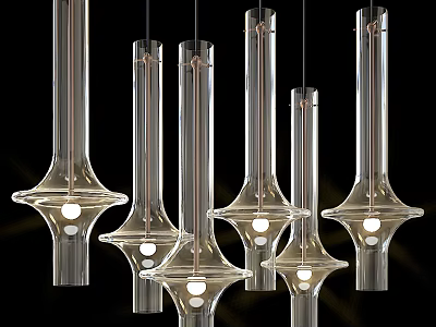 Modern Transparent Glass Chandeliers With Sleek Design And Illuminated Decorative Bulbs 3d model
