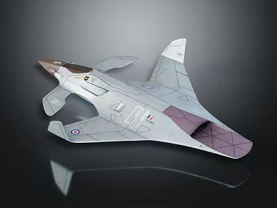 Gray British Fighter Jet Model With Streamlined Design And Military Emblems 3d model