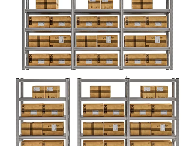 Durable Metal Display Shelving Units with Organized Stacked Cardboard Boxes for Retail Storage 3d model