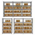 Durable Metal Display Shelving Units with Organized Stacked Cardboard Boxes for Retail Storage