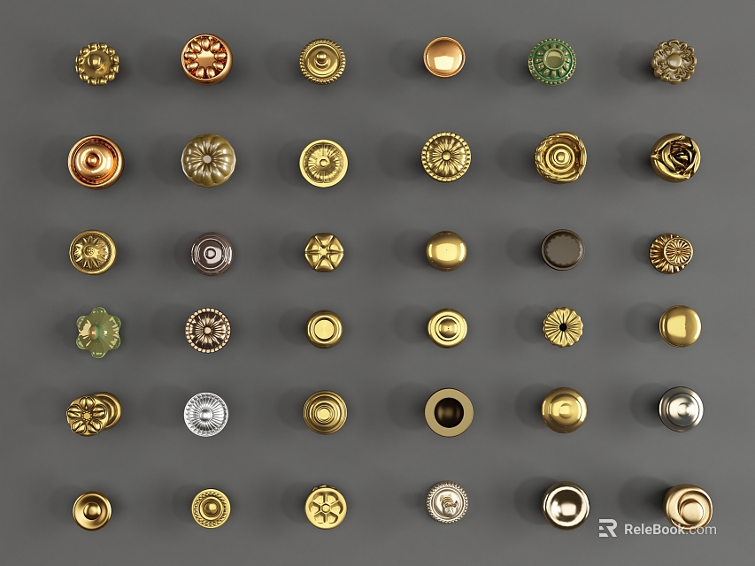 Various Metal Furniture Handles For Drawers And Cabinets With Decorative Designs 3d model 