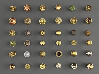 Various Metal Furniture Handles For Drawers And Cabinets With Decorative Designs 3d model