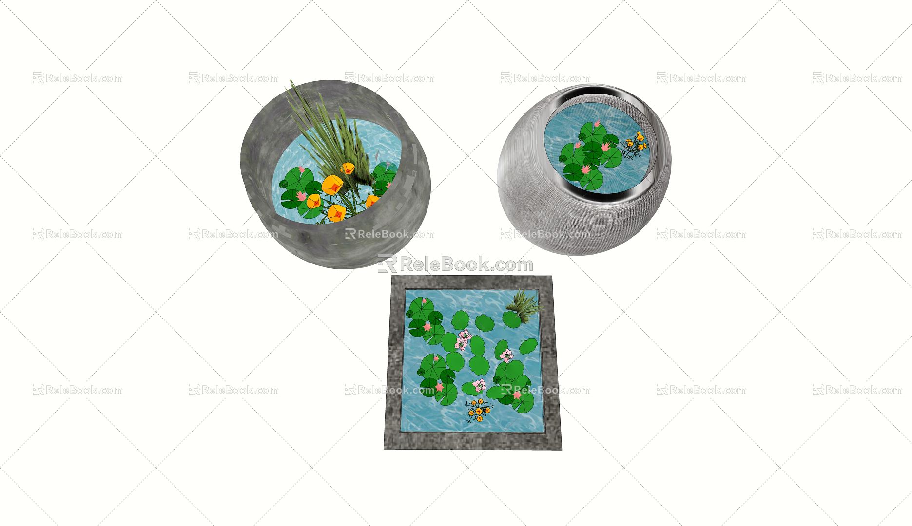 New Chinese Water Tank Lotus Waterscape model