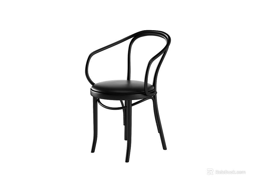 Black Modern Lounge Chair With Curved Arms And Sleek Leather Seat Design 3d model 
