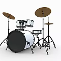 White And Black Drum Set With Cymbals Stands For Musical Performance