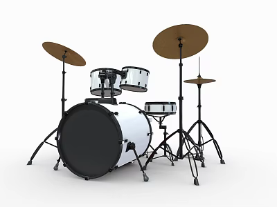 White And Black Drum Set With Cymbals Stands For Musical Performance 3d model