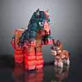 Block Style Large Horse Doll and Small Donkey Doll on Gray Reflective Surface