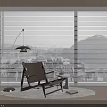 Leather Leisure Chair With Wooden Frame Floor Lamp And Round Rug By Window Blinds