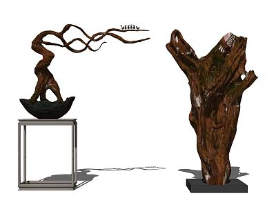 Artistic Wooden Sculptures With Twisted Branches Tree Stump And Natural Texture 3d model