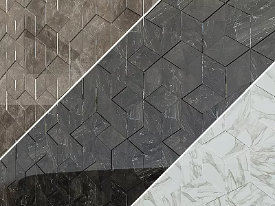 Modern Hexagonal Tiles With Dark Gray Light Gray And White Marble Texture For Wall Decoration 3d model