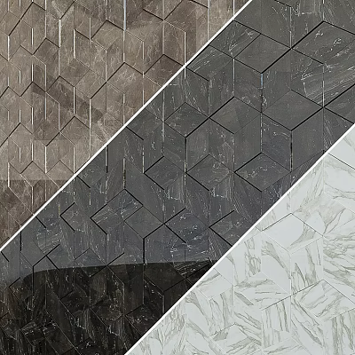 Modern Hexagonal Tiles With Dark Gray Light Gray And White Marble Texture For Wall Decoration 3d model