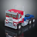 Lego Style Red And Blue Truck Model With Cab Trailer And Wheels
