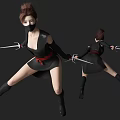 Woman In Black Outfit With Mask Holding Daggers In Dynamic Pose