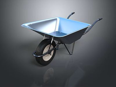Practical Metallic Wheelbarrow With Single Wheel And Steel Frame For Garden Work 3d model