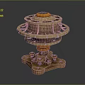 Intricate Copper Mechanical Device With Orange Top And Illuminated Base Structure