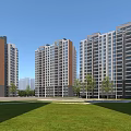 Modern High Rise Residential Buildings Surrounded By Lush Trees And Central Green Plaza